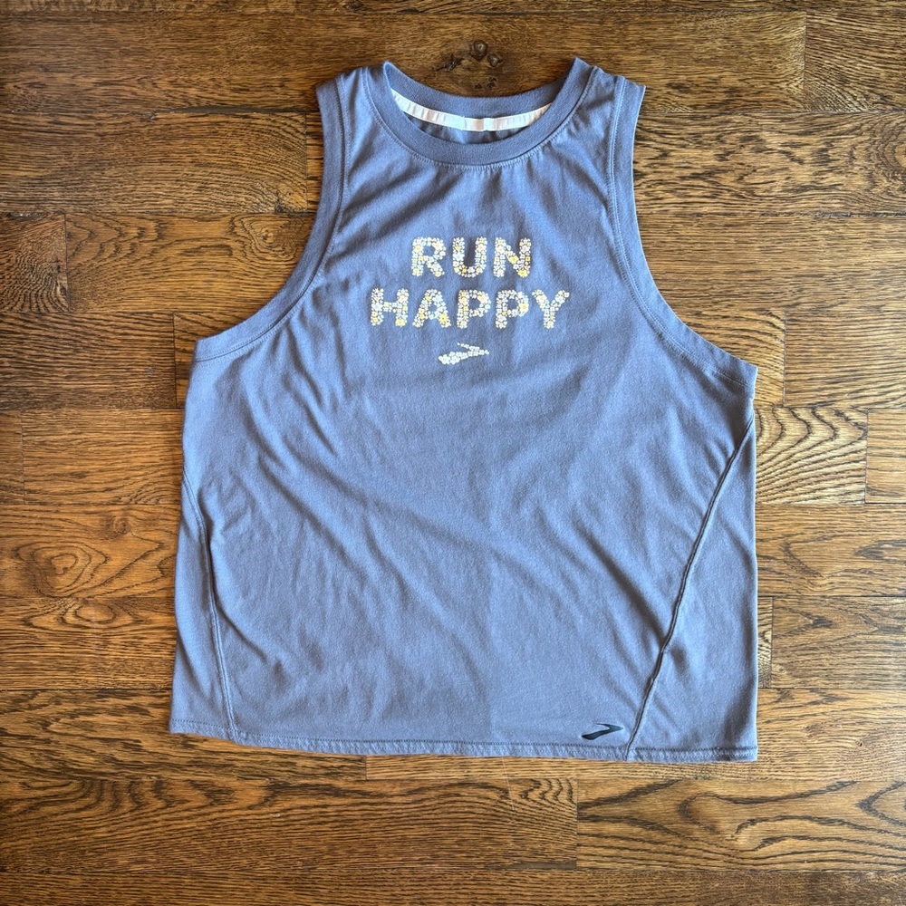 Brooks “Run Happy” Graphic Athletic Tank Top | Women’s Large | Gray